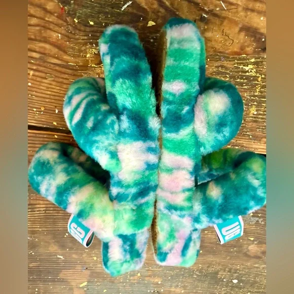 Ugg Womens Fluff Yeah Marble Sz 9 Aquatic Blue Real Lamb Fur Slide Slippers - Picture 5 of 8